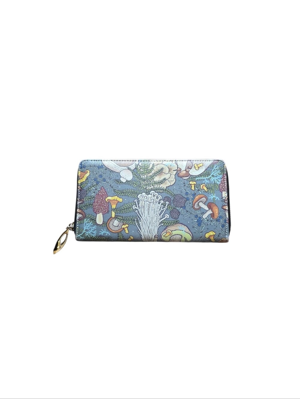 mushroom leaves forest print long wallet